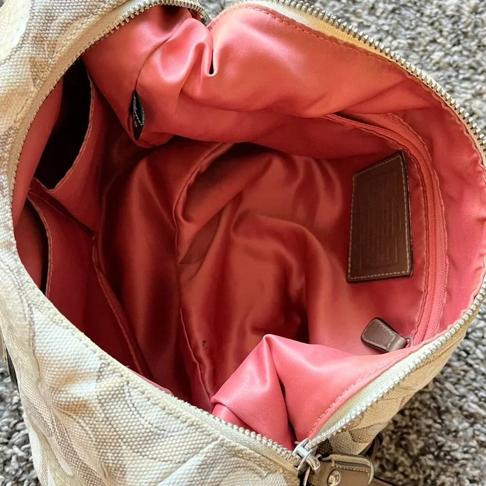 Vintage Coach Kristin Signature Canvas Khaki Cream Optic Art Sequin Hobo Bag - Picture 5 of 8